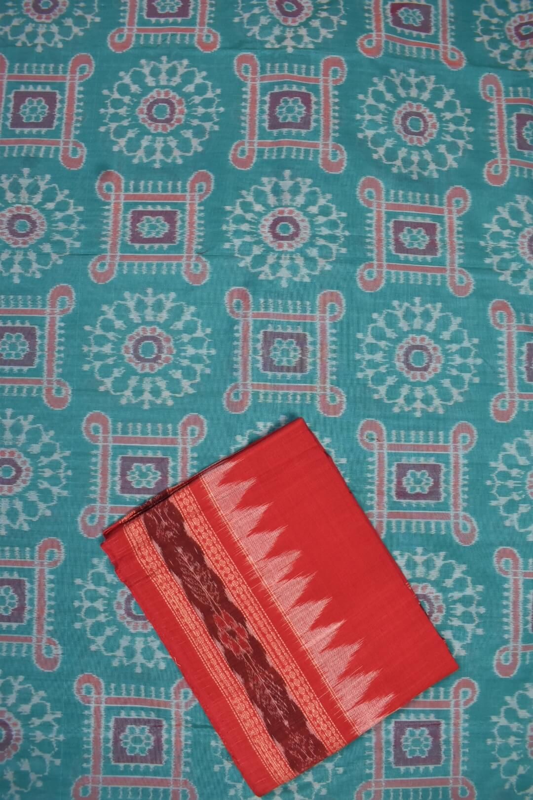 Sky Blue Colour Sambalpuri Handloom Bapta Cotton/Silk Mix Dress Material - Image 3