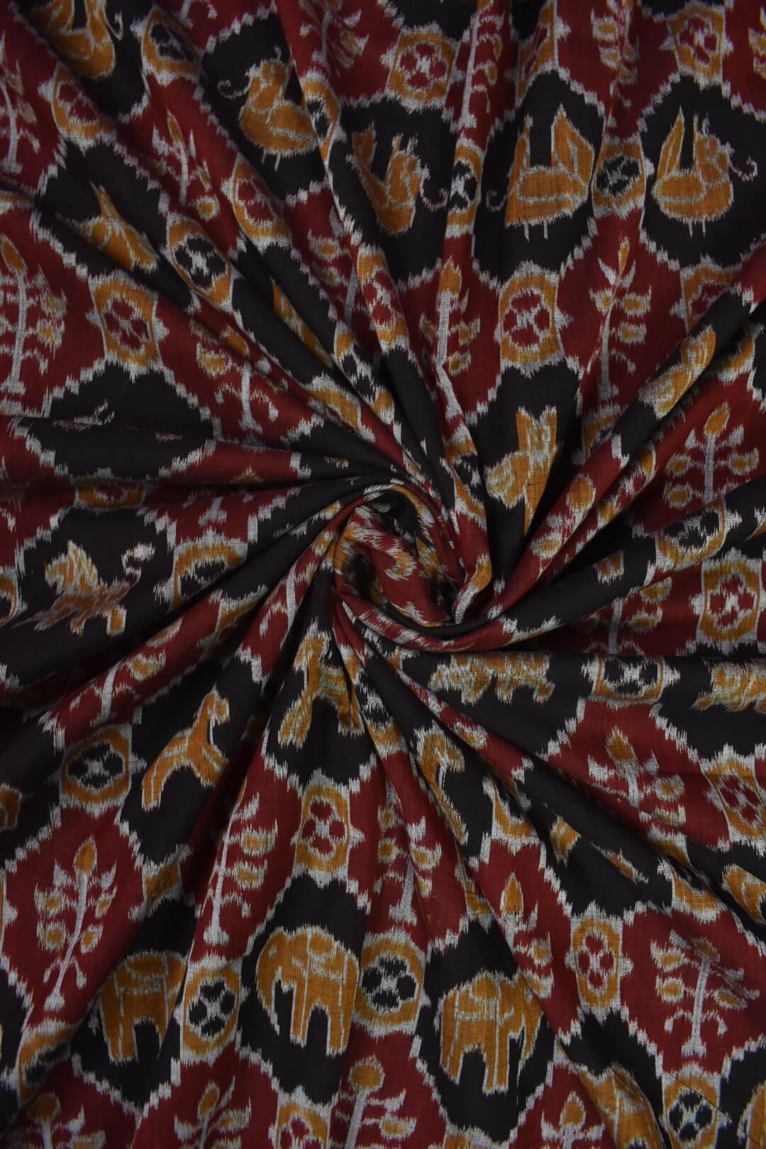 Black-Maroon Colour Sambalpuri Handloom Cotton Fabric
