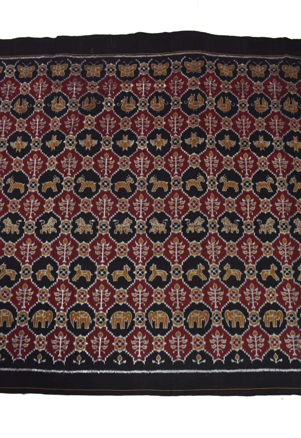 Black-Maroon Colour Sambalpuri Handloom Cotton Fabric - Image 2