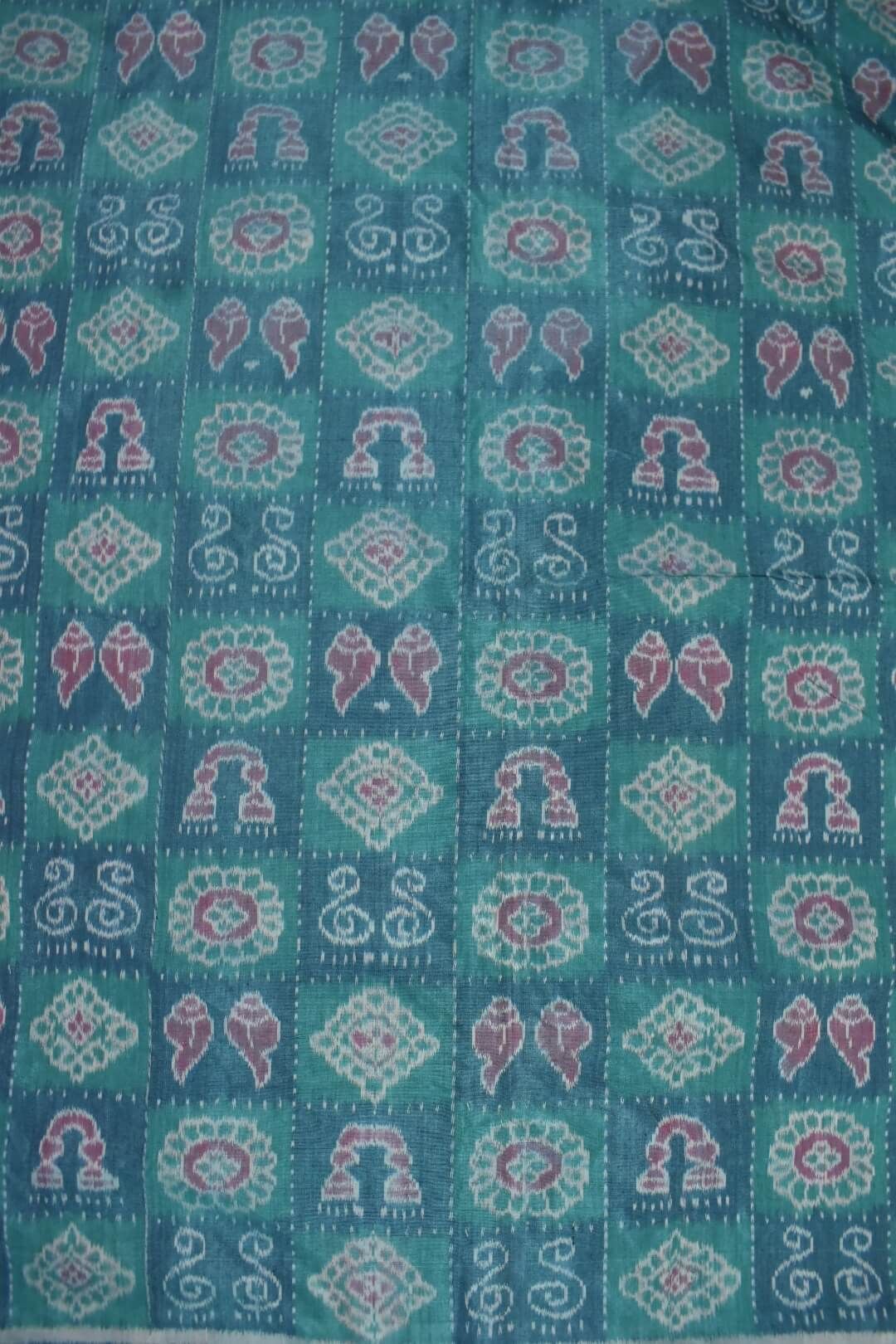 Rama Green Colour Sambalpuri Handloom Cotton/Pata Bapta fabric - Image 3