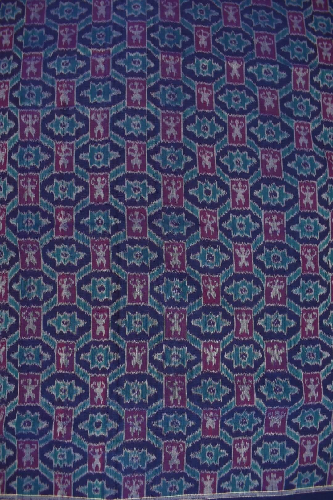 Blue Colour Sambalpuri Handloom Cotton Fabric - Image 3