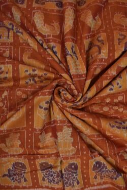Orange Colour Sambalpuri Handloom Cotton Fabrics