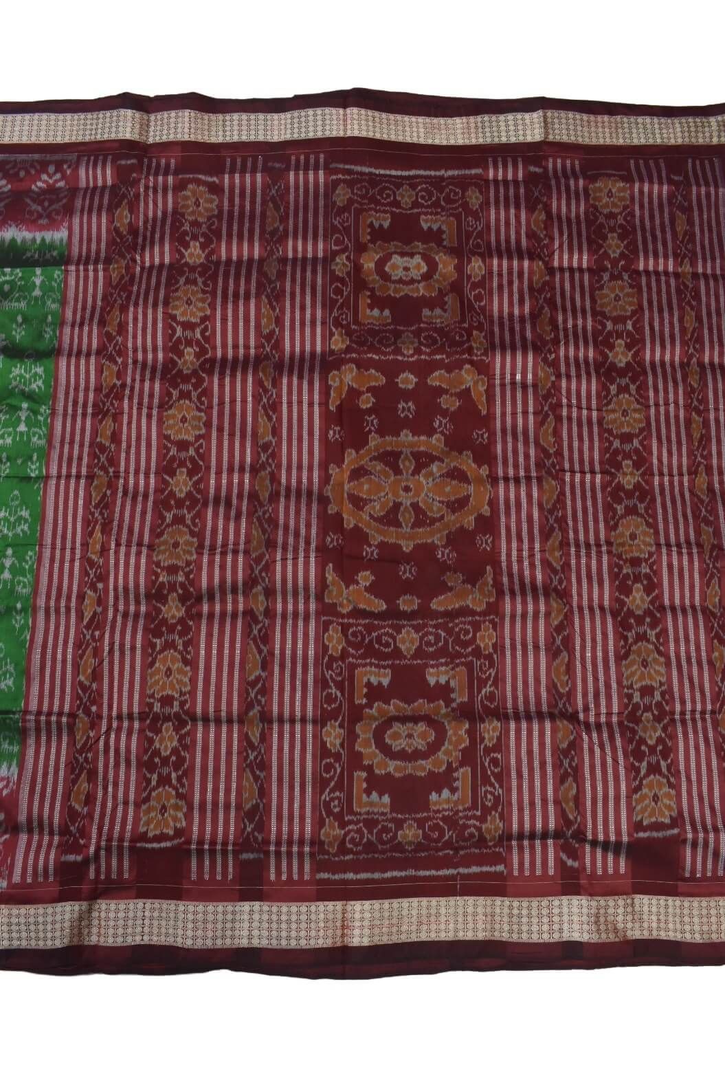 Green-Red Colour Patli Design Sambalpuri Handloom Silk Saree - Image 3