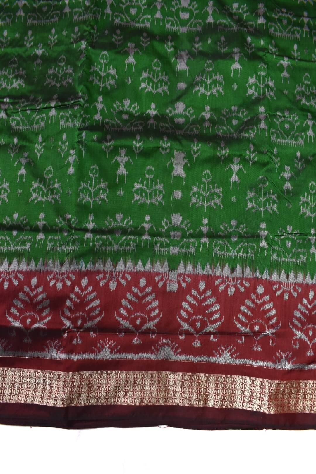 Green-Red Colour Patli Design Sambalpuri Handloom Silk Saree - Image 5