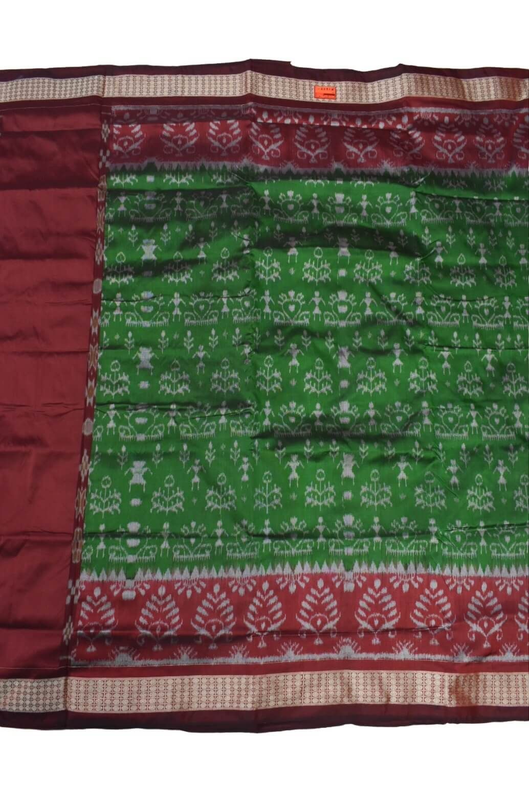 Green-Red Colour Patli Design Sambalpuri Handloom Silk Saree