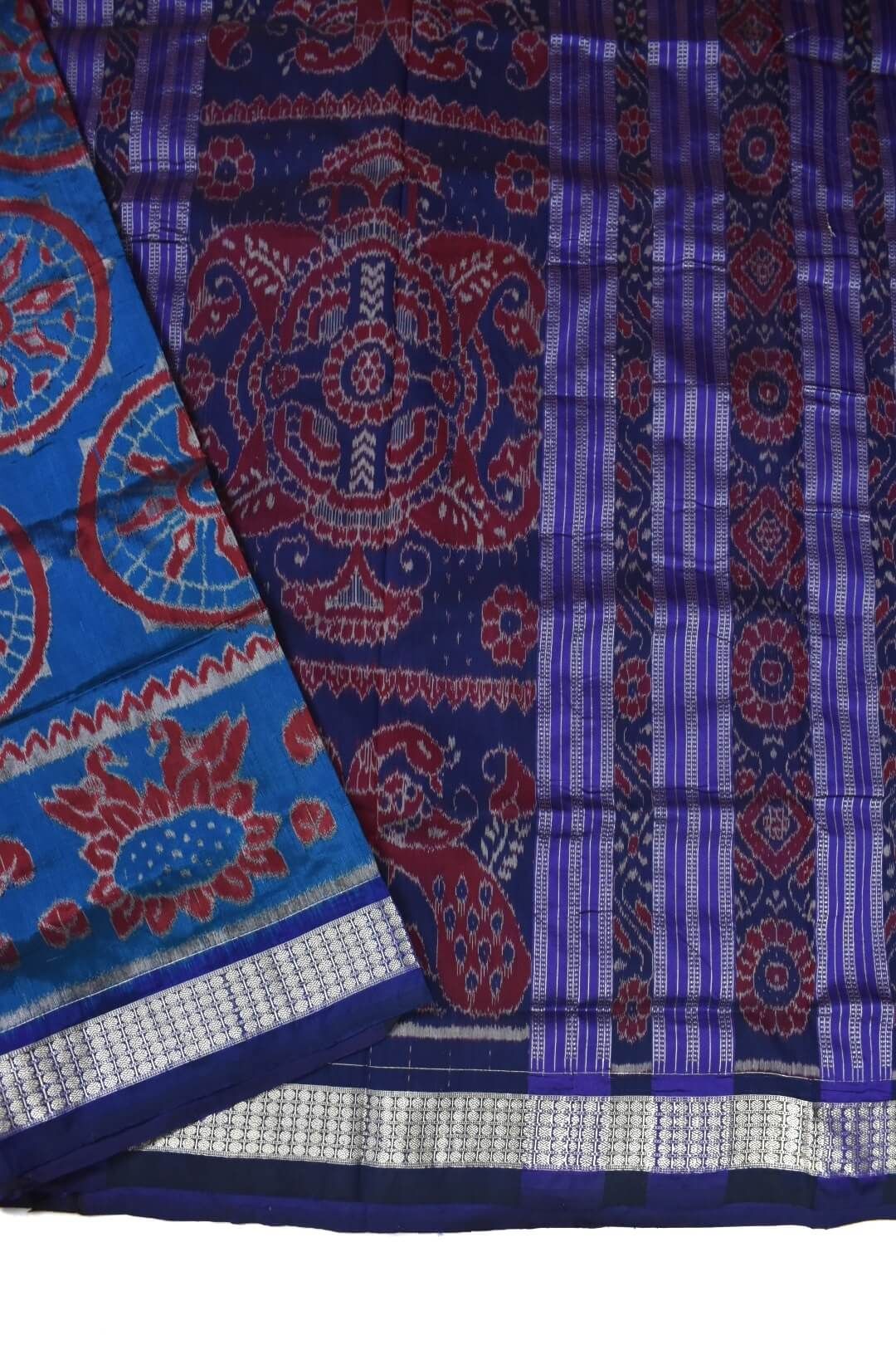 Blue Colour Patli Design Sambalpuri Handloom Silk Saree - Image 4