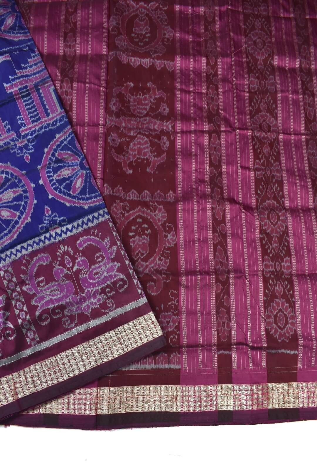 Blue-Pink Colour Patli Design Sambalpuri Handloom Silk Saree - Image 4