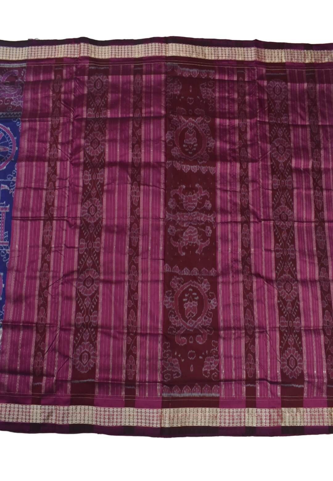 Blue-Pink Colour Patli Design Sambalpuri Handloom Silk Saree - Image 3