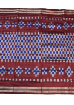 Blue-Red Colour Pasapali Design Sambalpuri Handloom Bandha Silk Saree