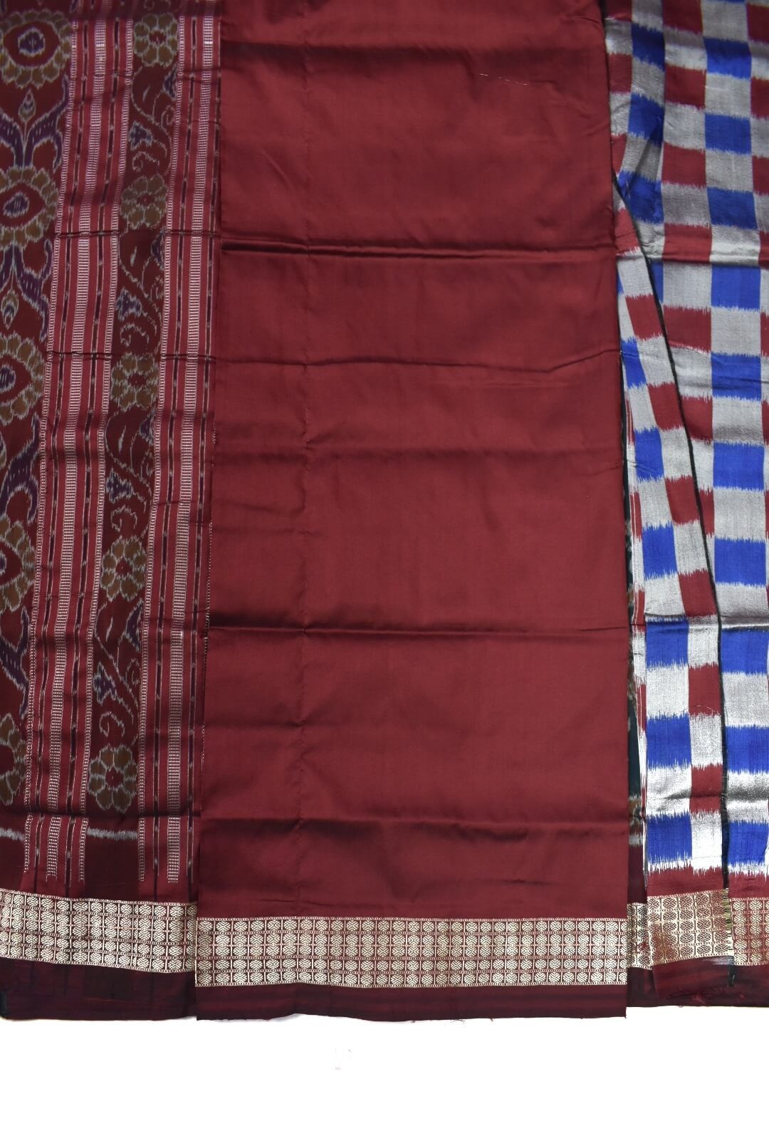 Blue-Red Colour Pasapali Design Sambalpuri Handloom Bandha Silk Saree - Image 5