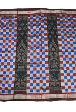 Blue-Red Colour Pasapali Design Sambalpuri Handloom Bandha Silk Saree