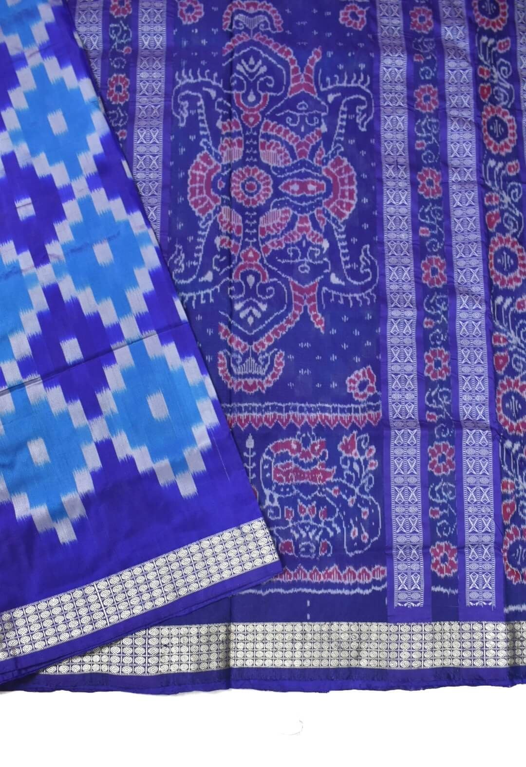 Blue Colour Pasapali Design Sambalpuri Handloom Bandha Silk Saree - Image 3