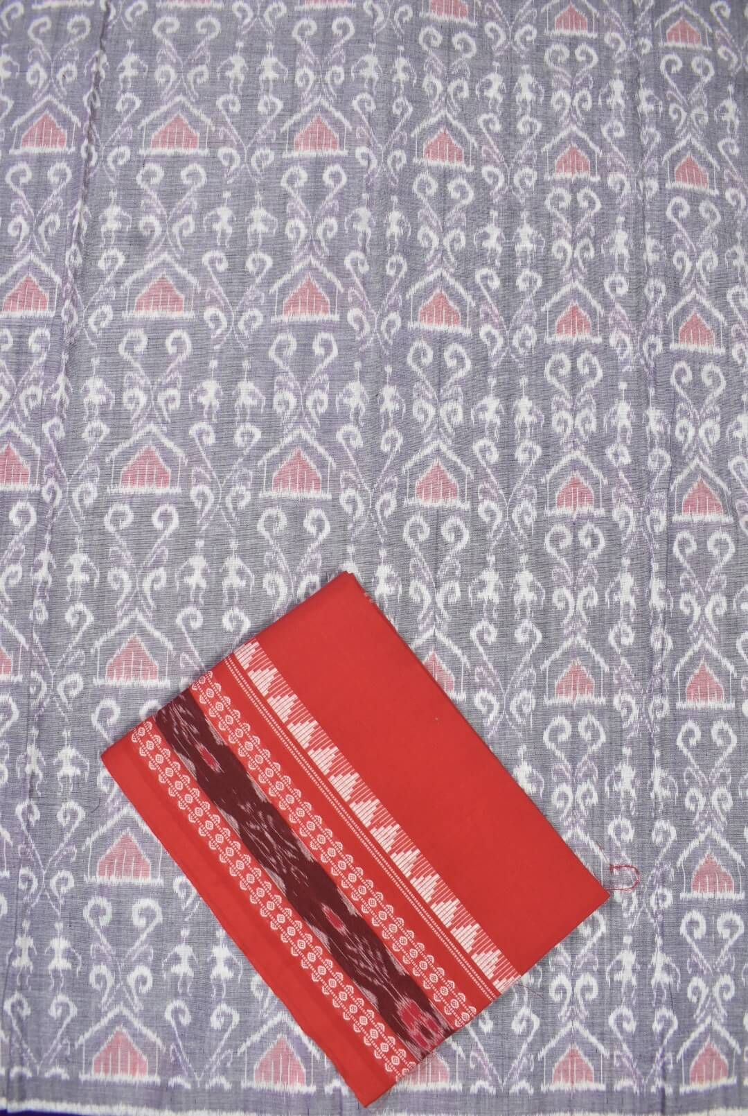 Lavender Colour Sambalpuri Handloom Cotton Dress Material - Image 3