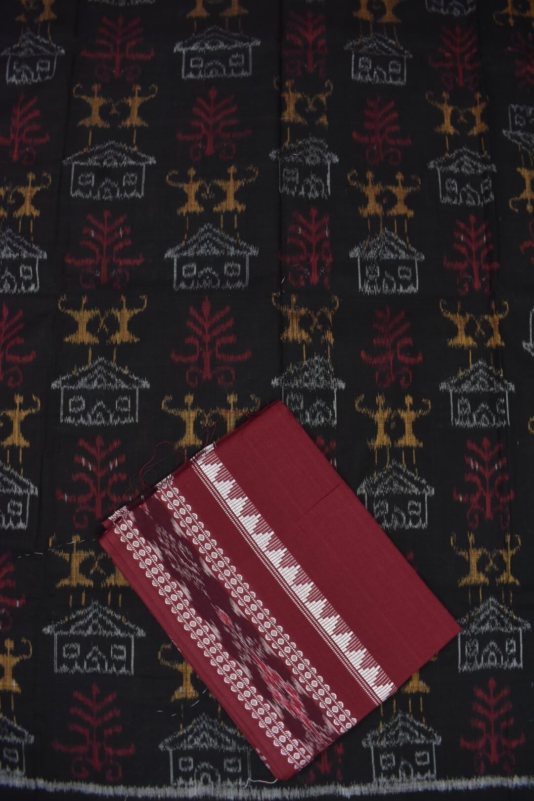 Black Colour Sambalpuri Handloom Cotton Dress Material - Image 3