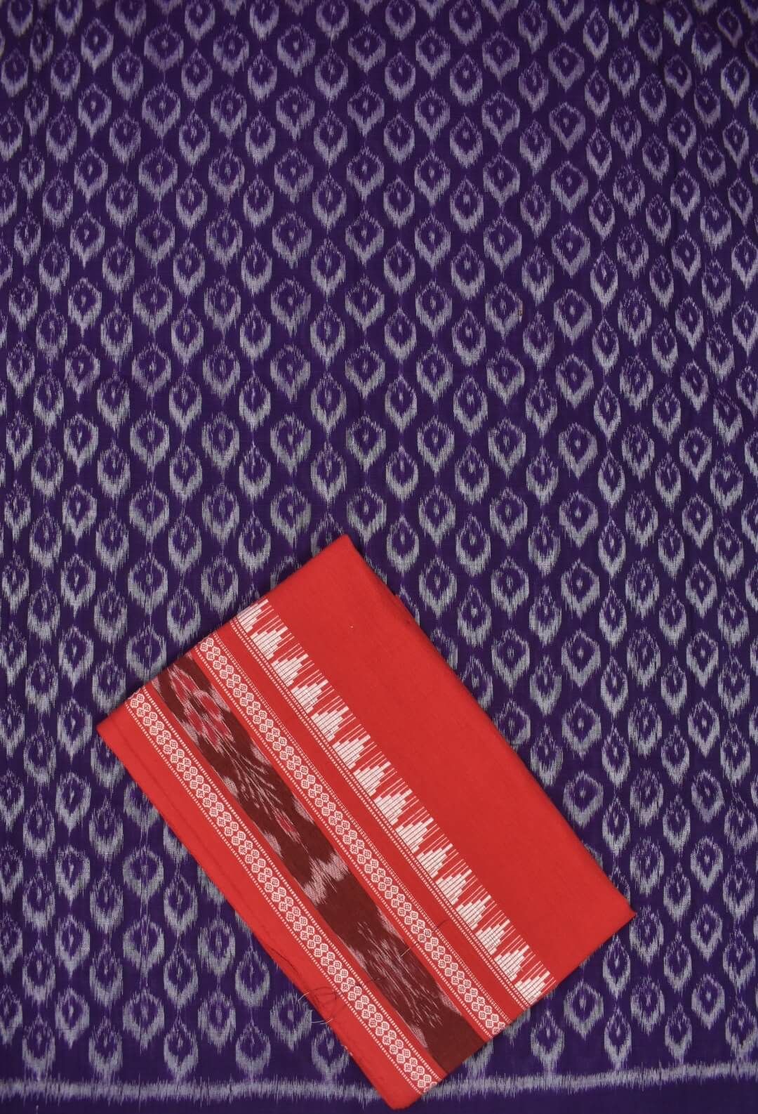 Violet Colour Sambalpuri Handloom Cotton Dress Material - Image 3