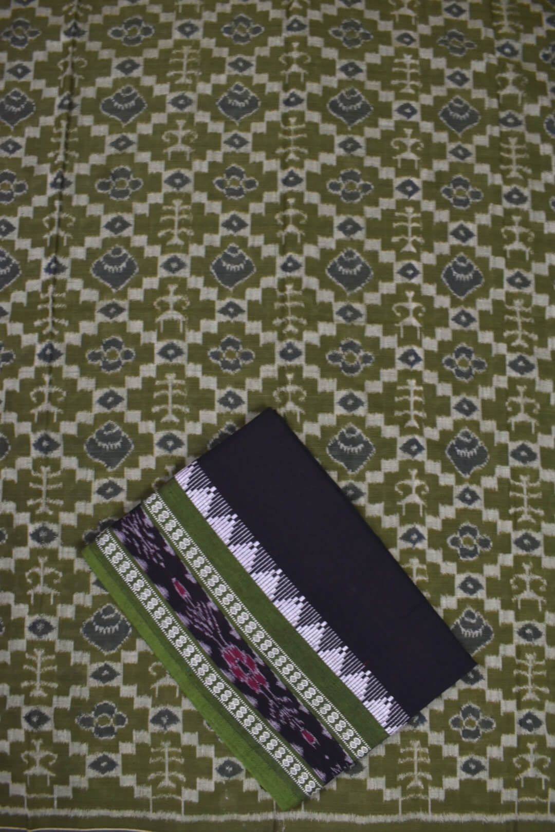Mahendi Colour Sambalpuri Handloom Cotton Dress Material - Image 3