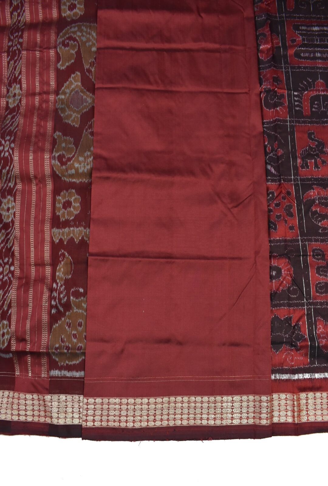 Black-Red Colour Sambalpuri Handloom Bandha Silk Saree - Image 5