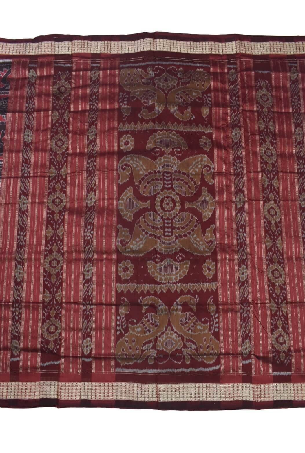 Black-Red Colour Sambalpuri Handloom Bandha Silk Saree - Image 2
