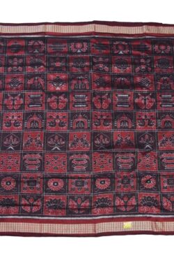 Black-Red Colour Sambalpuri Handloom Bandha Silk Saree