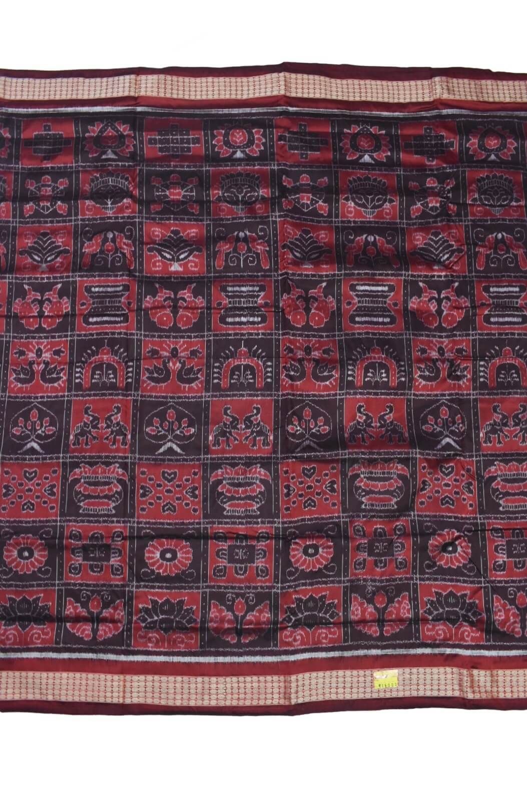 Black-Red Colour Sambalpuri Handloom Bandha Silk Saree