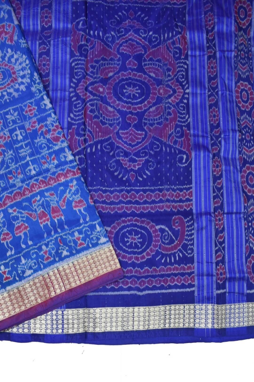 Blue Colour Sambalpuri Handloom Bandha Silk Saree - Image 3