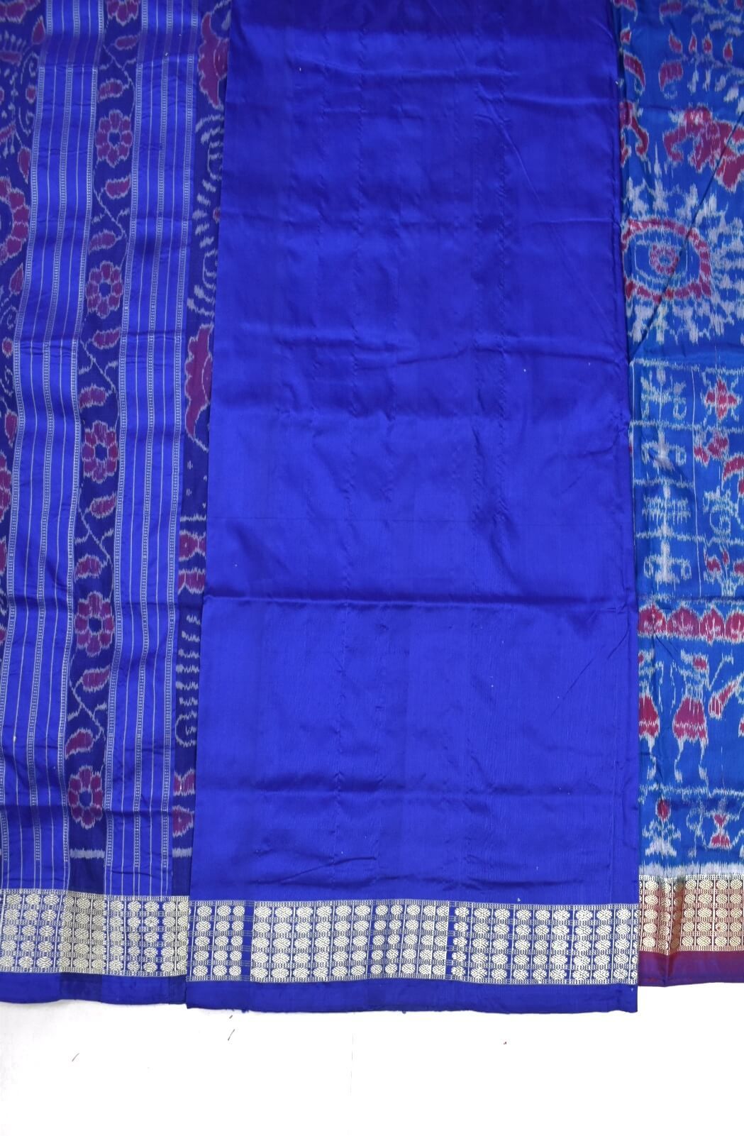Blue Colour Sambalpuri Handloom Bandha Silk Saree - Image 5
