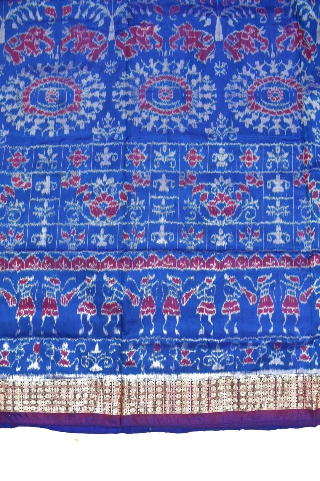 Blue Colour Sambalpuri Handloom Bandha Silk Saree - Image 4