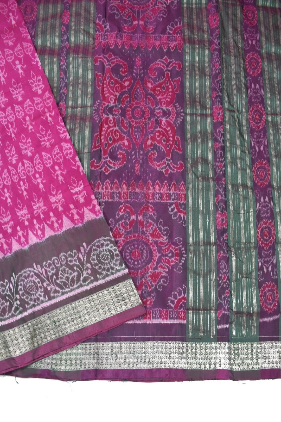 Pink Colour Double Border Sambalpuri Handloom Bandha Silk Saree - Image 3