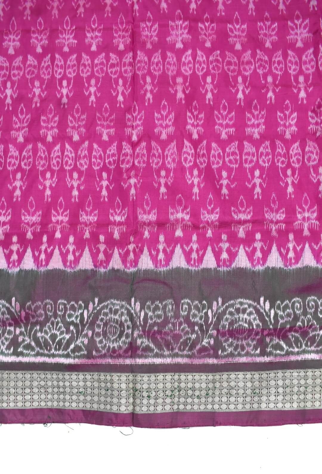 Pink Colour Double Border Sambalpuri Handloom Bandha Silk Saree - Image 4