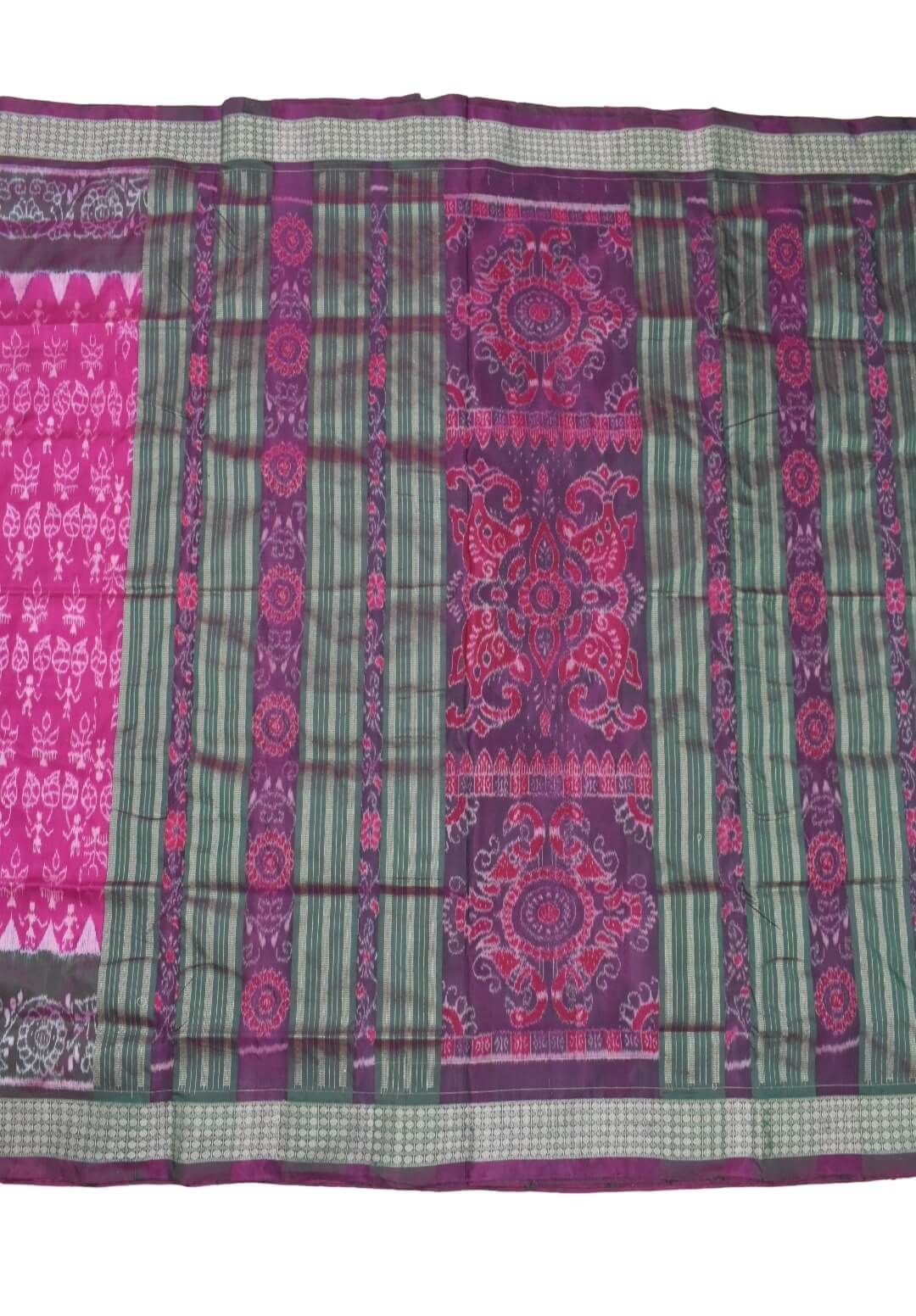 Pink Colour Double Border Sambalpuri Handloom Bandha Silk Saree - Image 2