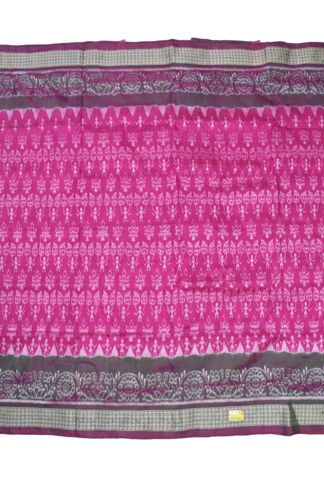 Pink Colour Double Border Sambalpuri Handloom Bandha Silk Saree
