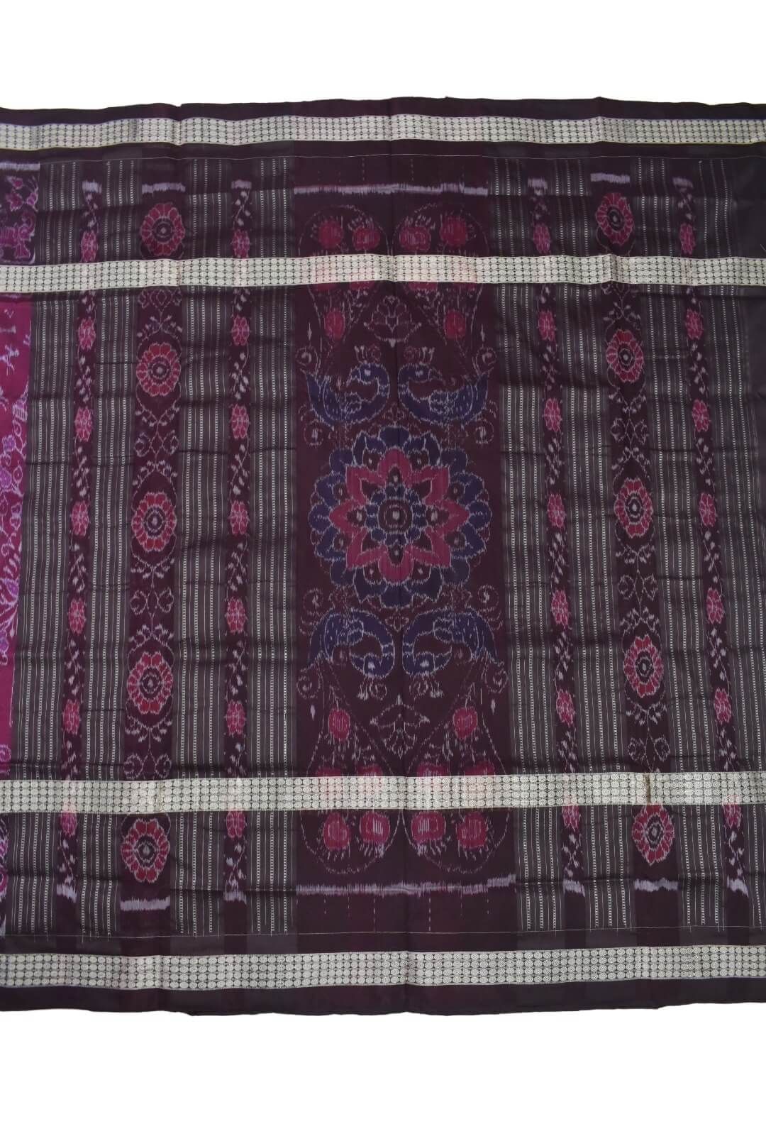 Pink-Brown Colour Double Border Sambalpuri Handloom Bandha Silk Saree - Image 2