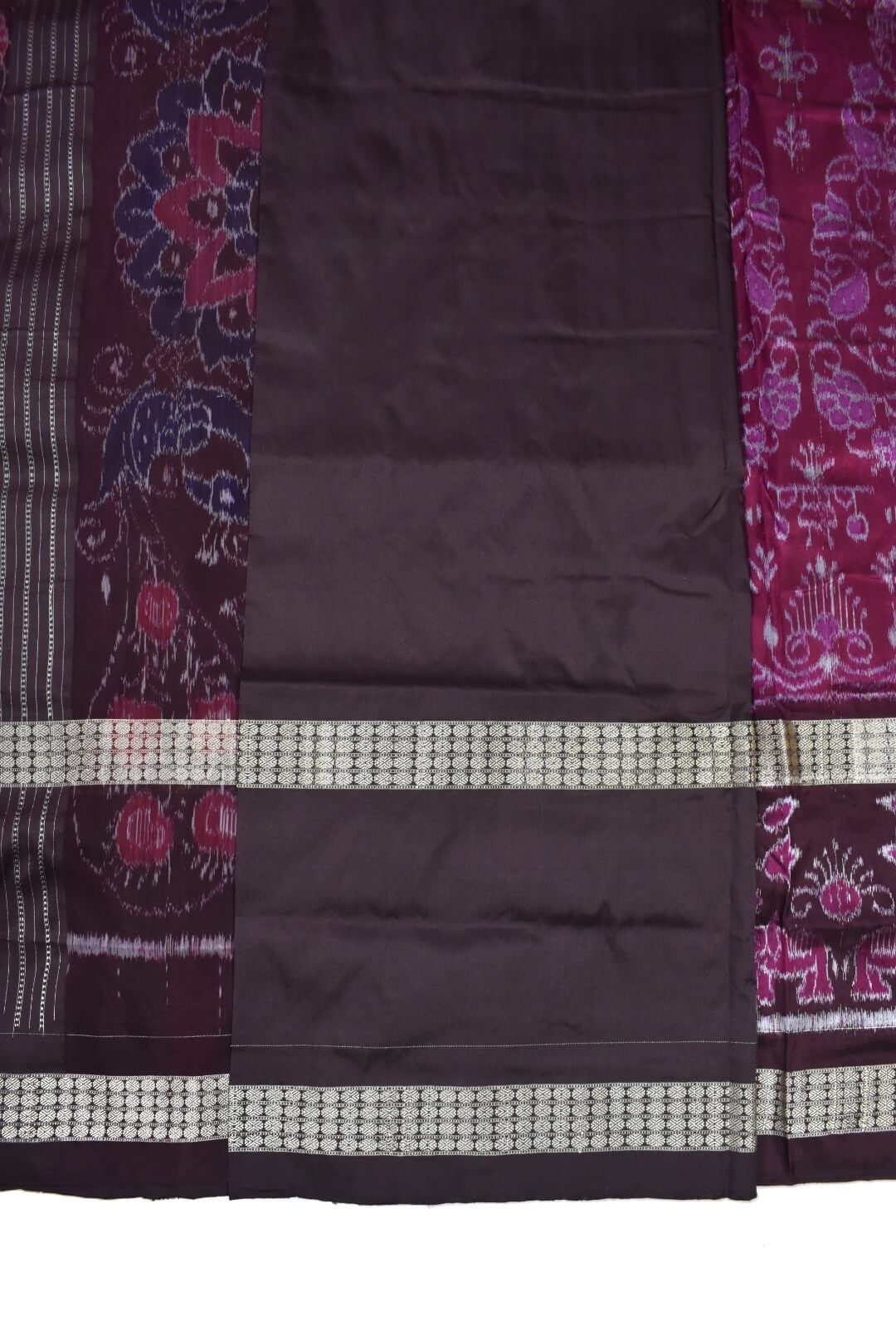 Pink-Brown Colour Double Border Sambalpuri Handloom Bandha Silk Saree - Image 5