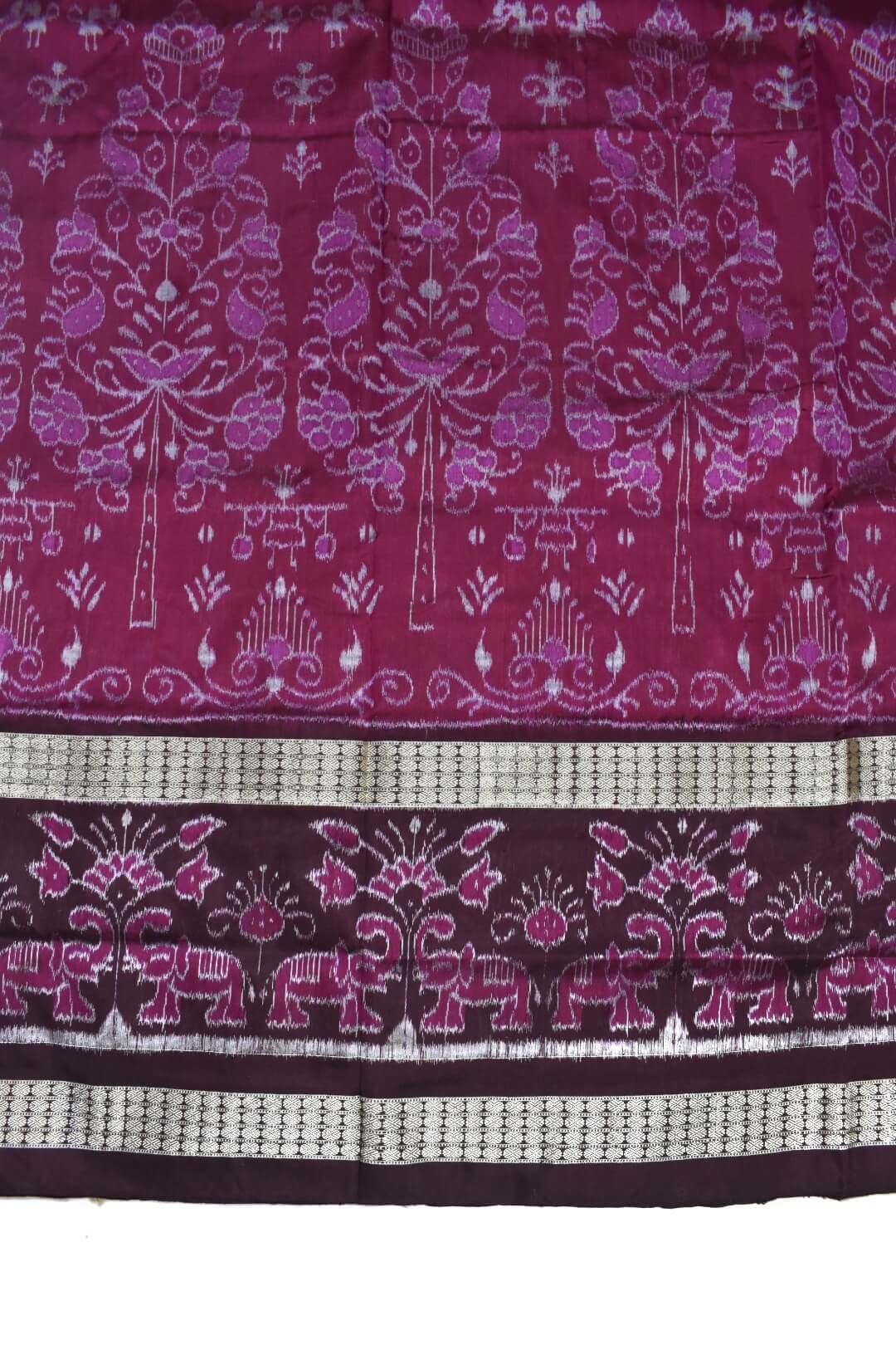 Pink-Brown Colour Double Border Sambalpuri Handloom Bandha Silk Saree - Image 4