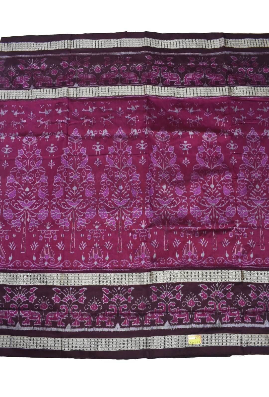 Pink-Brown Colour Double Border Sambalpuri Handloom Bandha Silk Saree