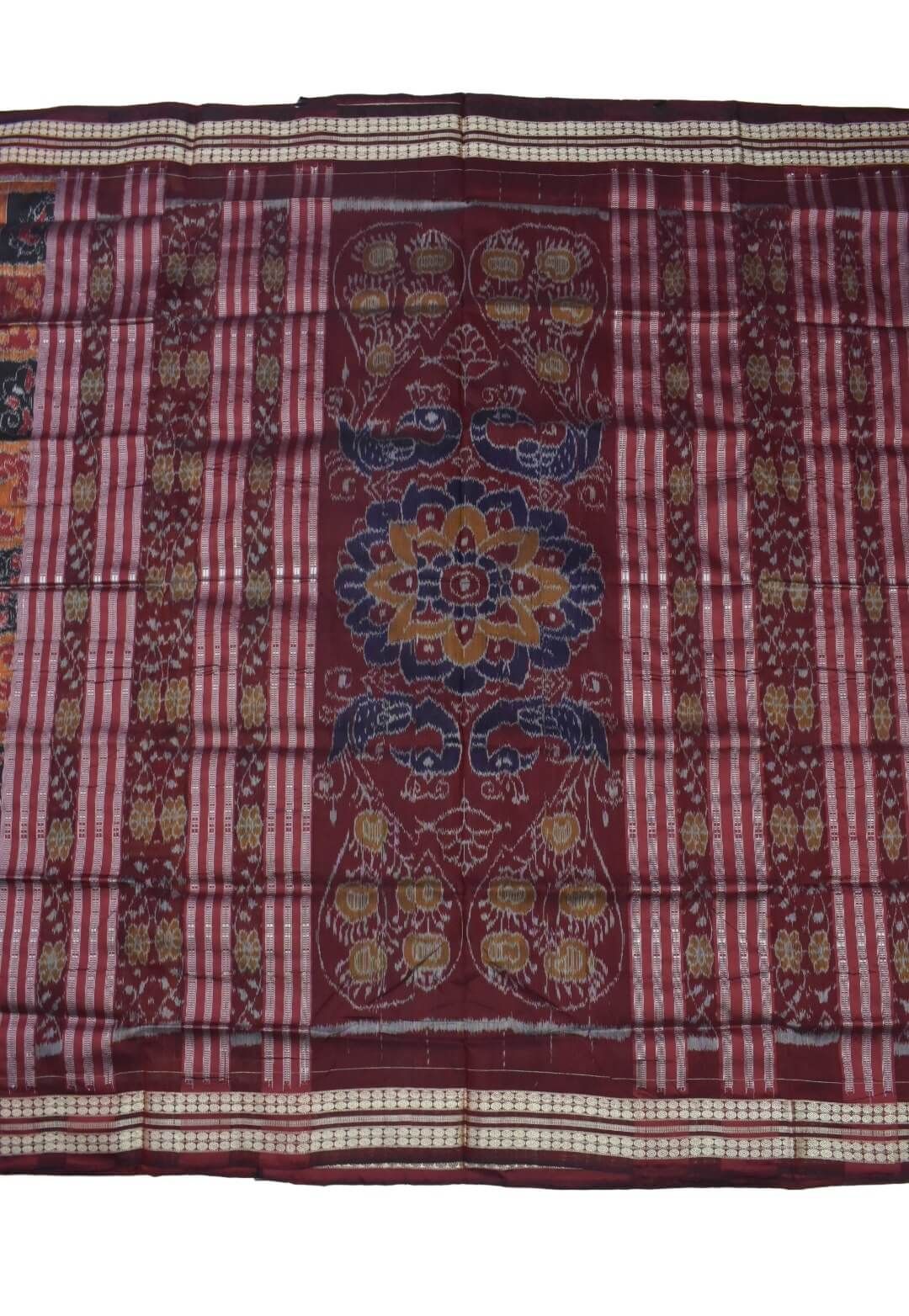 Black-Red Colour Sambalpuri Handloom Bandha Silk Saree - Image 2