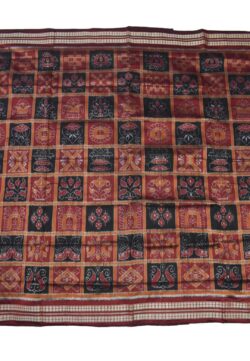 Black-Red Colour Sambalpuri Handloom Bandha Silk Saree
