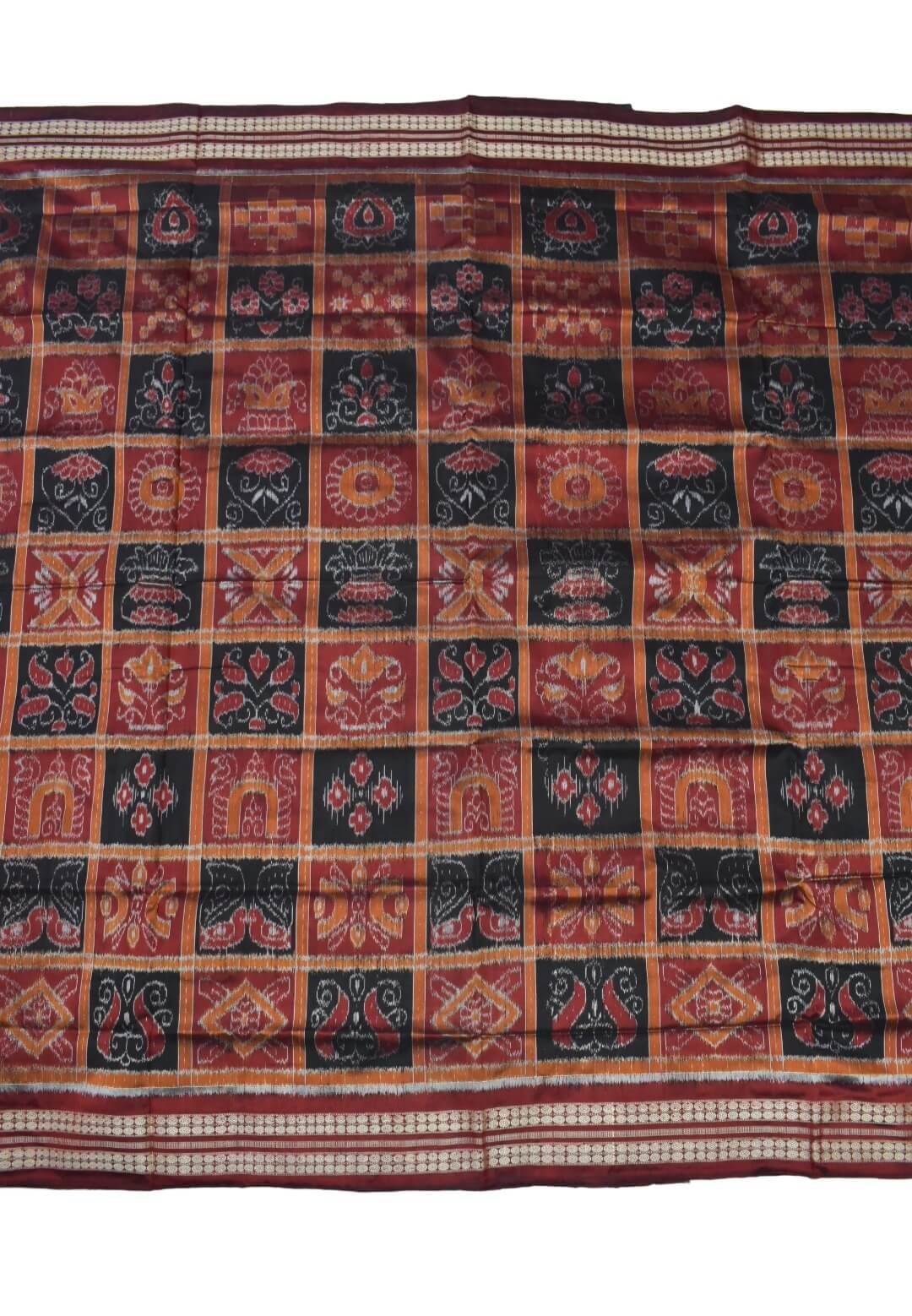 Black-Red Colour Sambalpuri Handloom Bandha Silk Saree