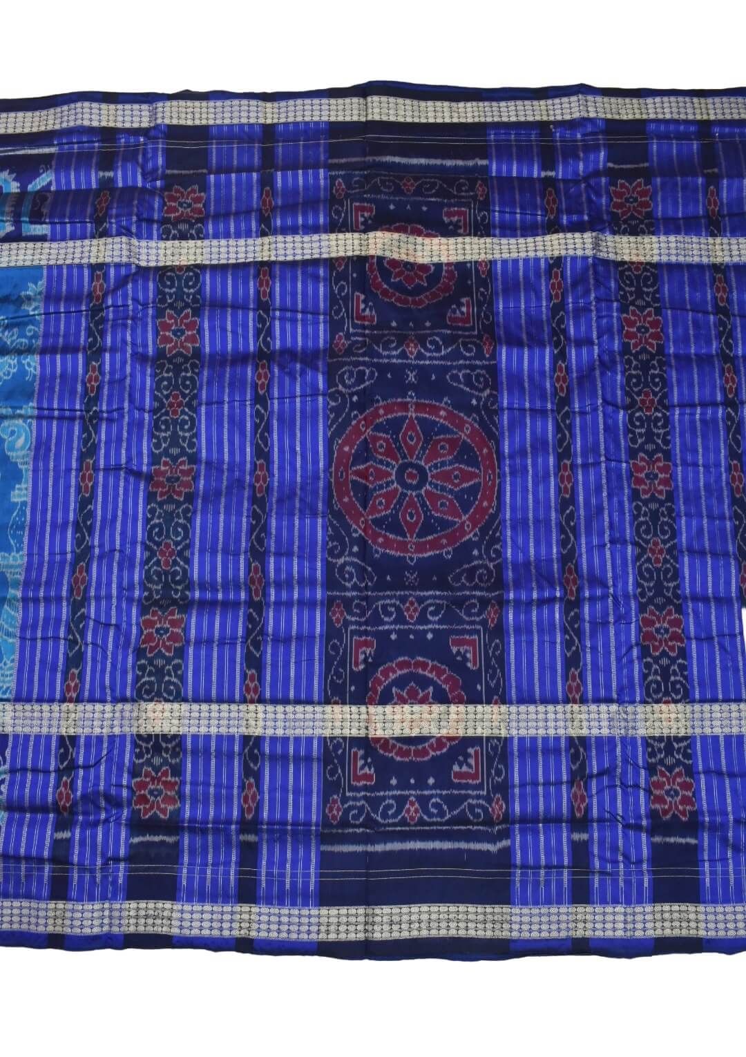 Sky Blue Colour Double Border Sambalpuri Handloom Bandha Silk Saree - Image 2