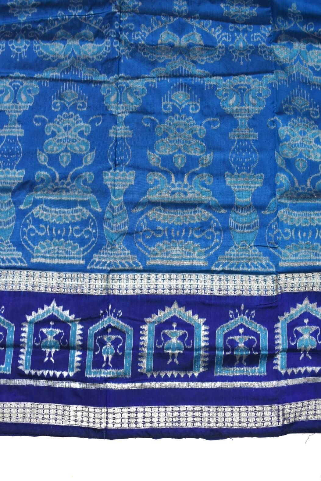 Sky Blue Colour Double Border Sambalpuri Handloom Bandha Silk Saree - Image 4