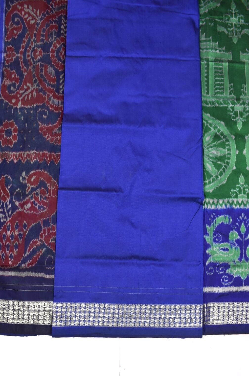 Green-Blue Colour Double Border Sambalpuri Handloom Bandha Silk Saree - Image 5