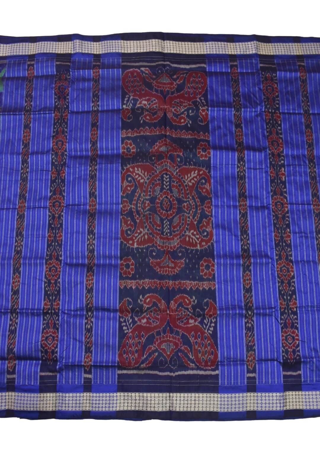 Green-Blue Colour Double Border Sambalpuri Handloom Bandha Silk Saree - Image 2