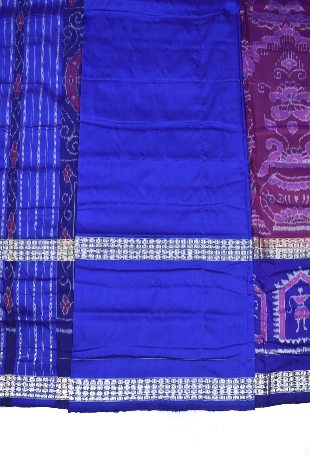 Pink-Blue Colour Double Border Sambalpuri Handloom Bandha Silk Saree - Image 5