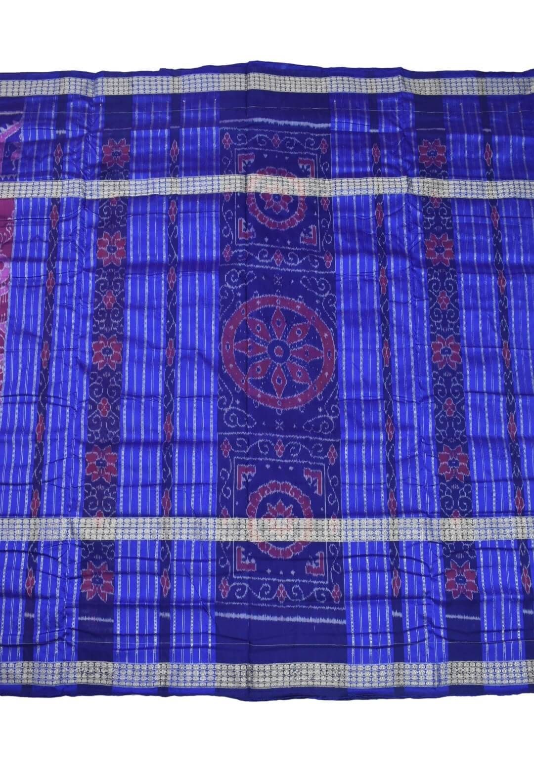 Pink-Blue Colour Double Border Sambalpuri Handloom Bandha Silk Saree - Image 2