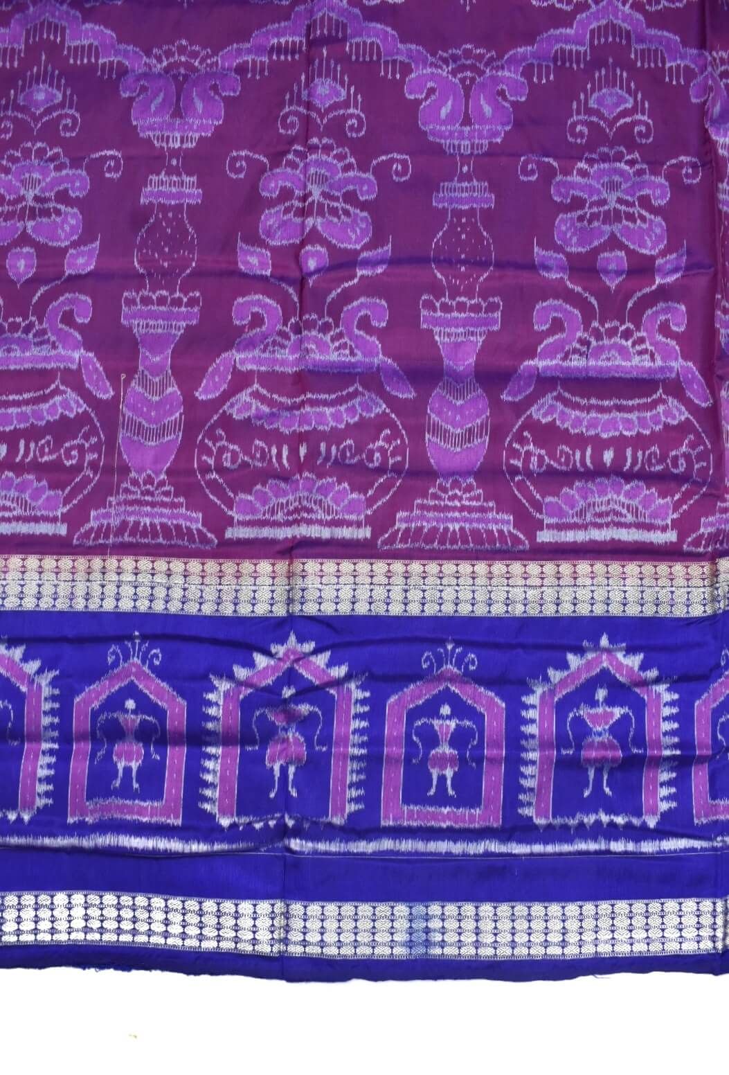 Pink-Blue Colour Double Border Sambalpuri Handloom Bandha Silk Saree - Image 4