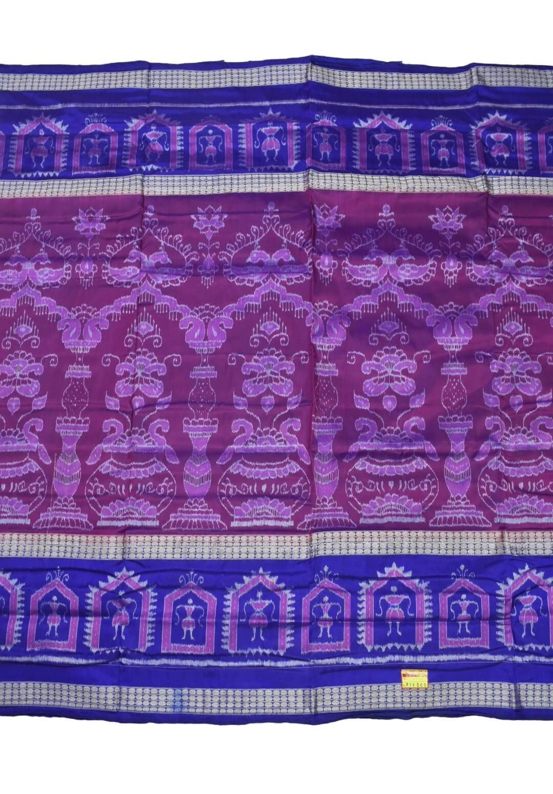 Pink-Blue Colour Double Border Sambalpuri Handloom Bandha Silk Saree