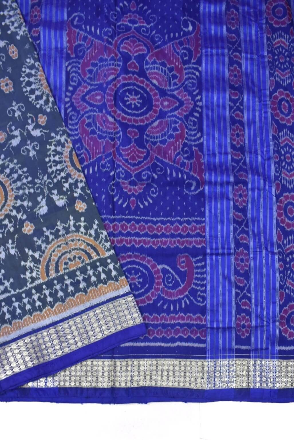 Gray Colour Sambalpuri Handloom Bandha Silk Saree - Image 3