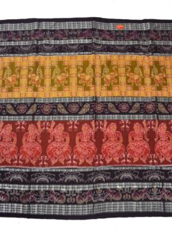 Yellow-Red Colour Double Border Sambalpuri Handloom Cotton Bandha Saree
