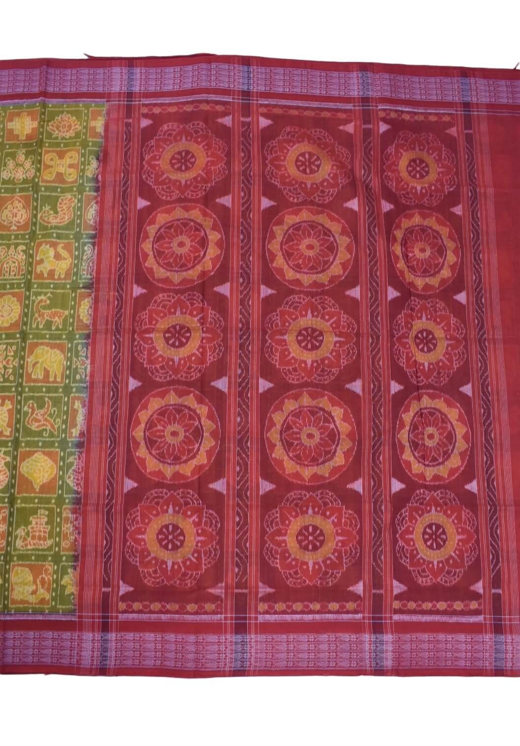 Lite Yellow Colour Sambalpuri Handloom Cotton Bandha Saree - Image 2