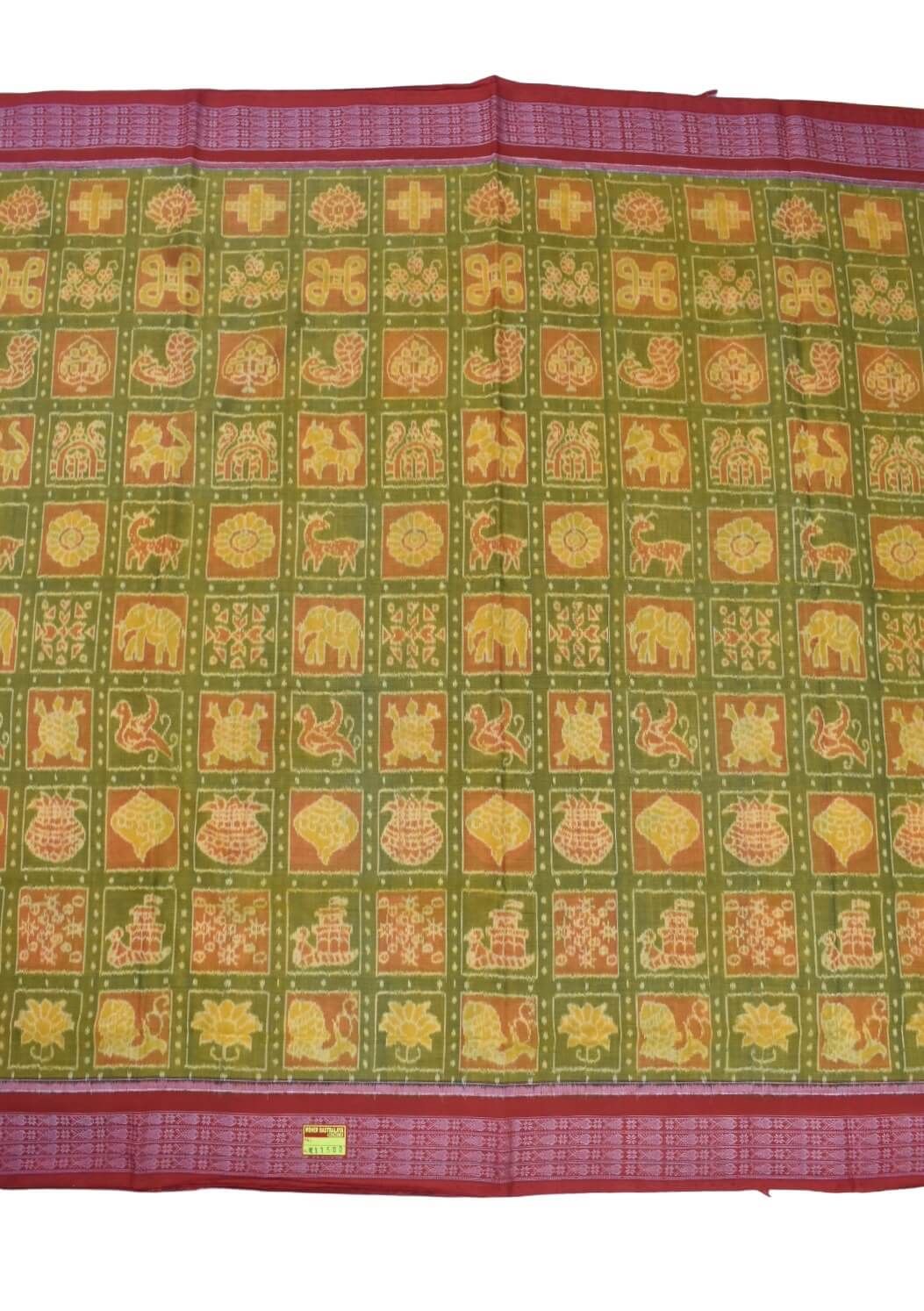 Lite Yellow Colour Sambalpuri Handloom Cotton Bandha Saree
